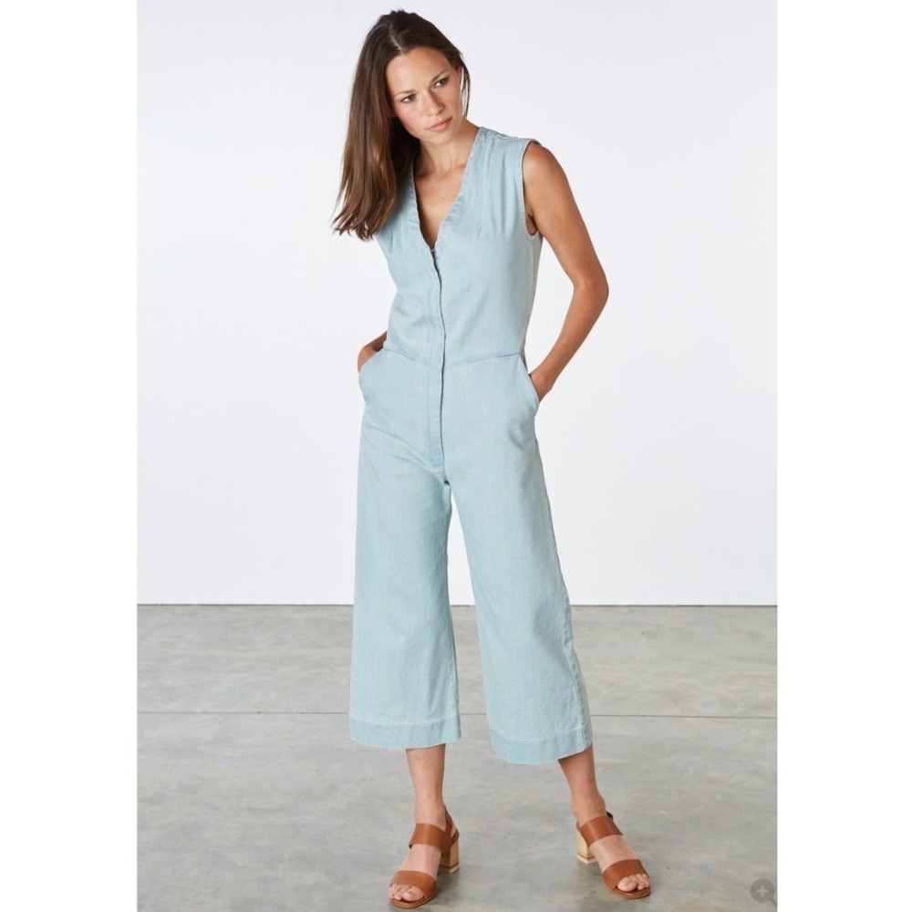 Prairie Underground Finen Again Denim Jumpsuit Sleeveless Wide Leg Blue XS - Picture 4 of 4